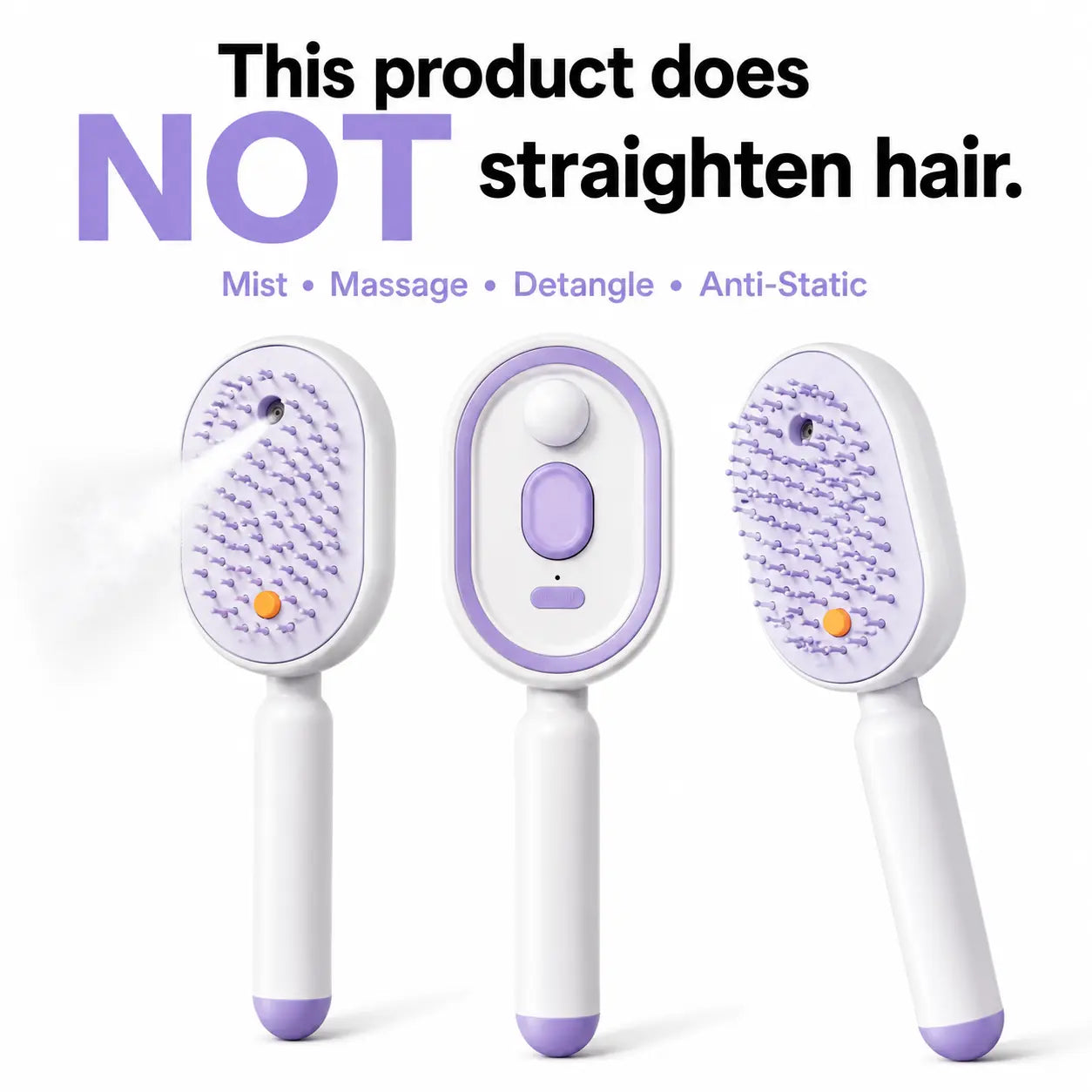 【Not Straightened】Electric Spray Air Cushion Massage Comb, Self-Cleaning Anti-Tangle Hair Brush, Anti-Static Volumizing Scalp Massage Brush for Dry Frizzy Hair Care, No Essential Oil Included