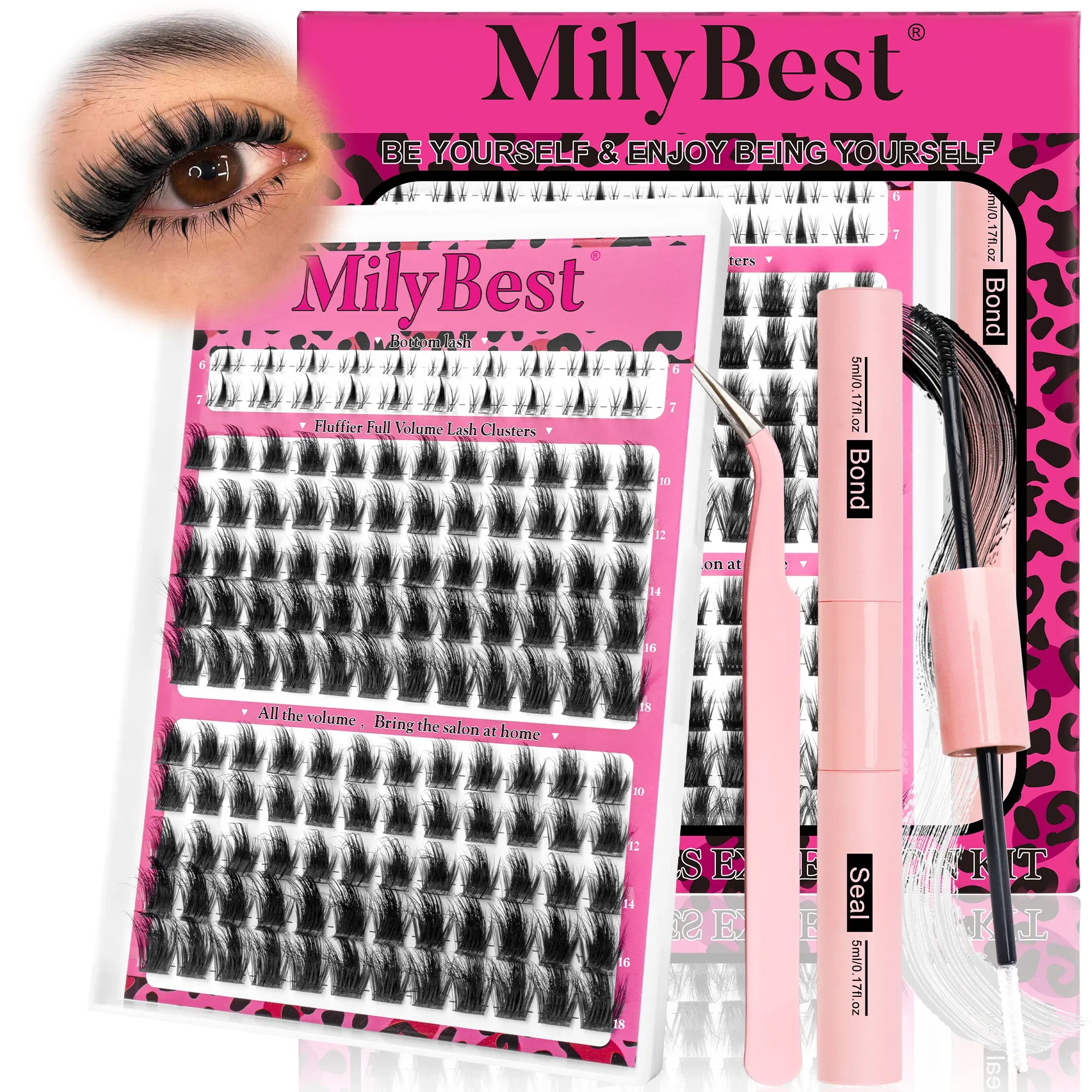 Milybest Cove Eyelashes ,1 Set Mixed Length Individval Eyelash Extensions Kit,Self Grafting False Eyelashes with Tweezers&Glue&,Prefessional Eye Makeup Accessories for Women