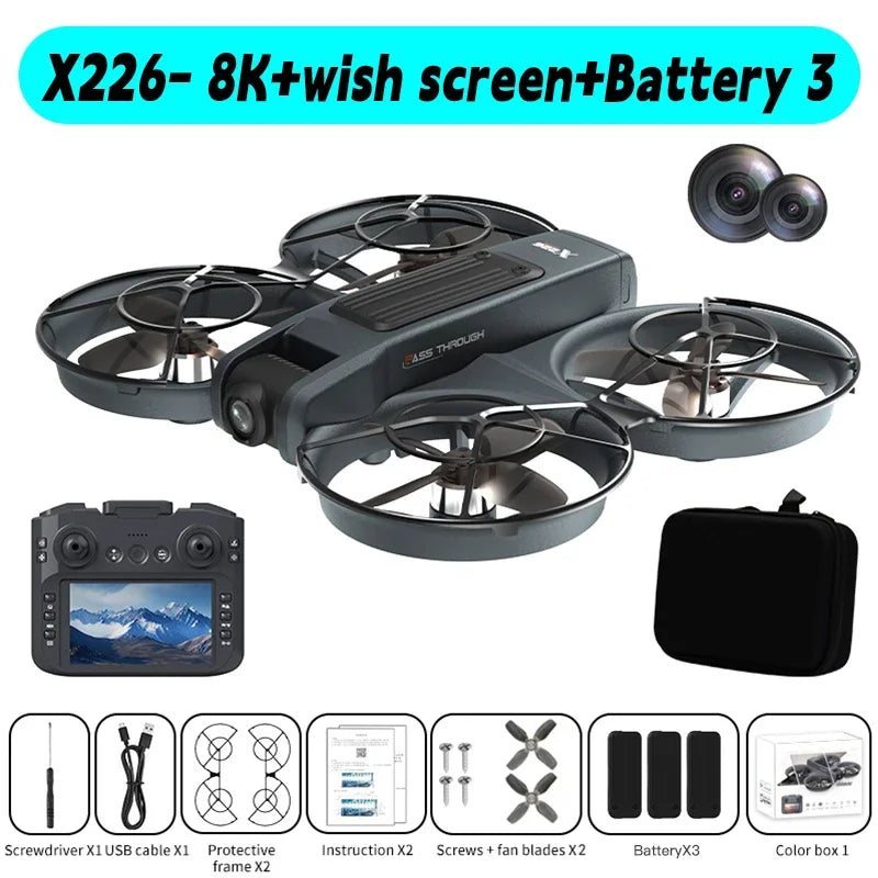 X226/X226VR Mini Drone 4K Professional Remote Control Helicopter Plane RC Dron with Screen Quadcopter Toy Gift for Kids
