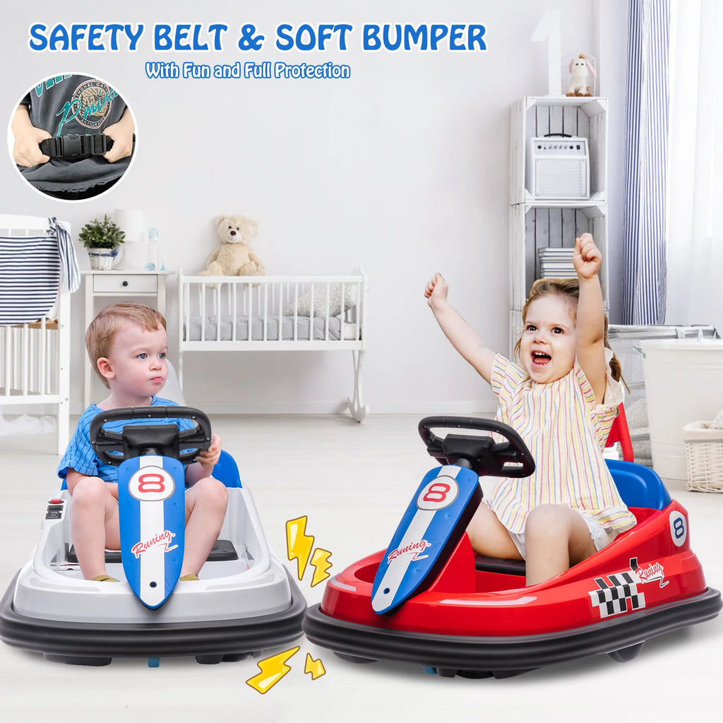 Kids Electric Bumper Car 6V Ride-On Toy with 360° Rubber Guard Dual 15W Motors Steering Wheel Control 2-Speed Ride-On Vehicle