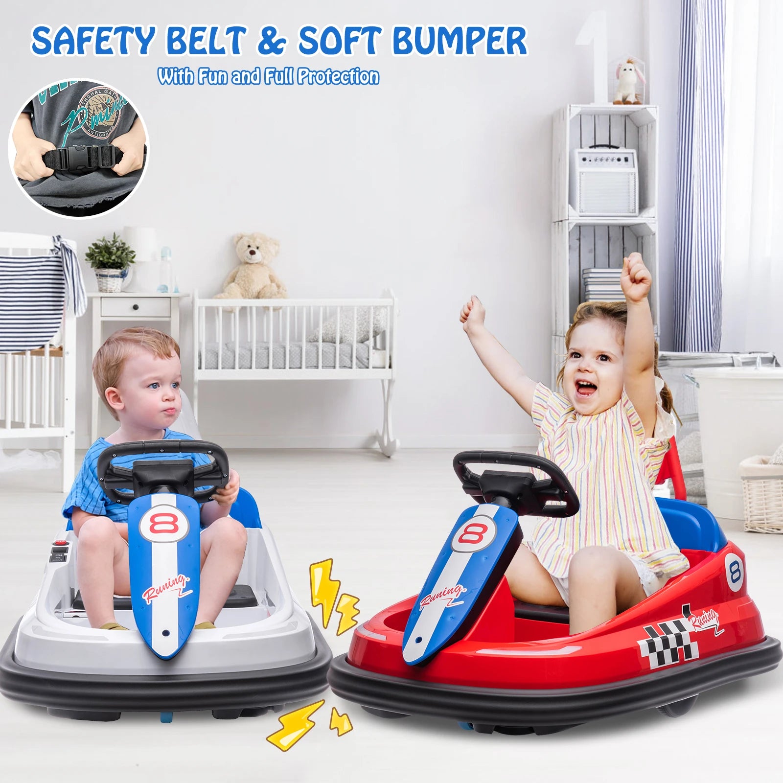 Kids Electric Bumper Car 6V Ride-On Toy with 360° Rubber Guard Dual 15W Motors Steering Wheel Control 2-Speed Ride-On Vehicle