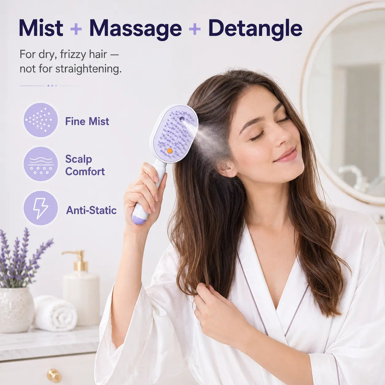 【Not Straightened】Electric Spray Air Cushion Massage Comb, Self-Cleaning Anti-Tangle Hair Brush, Anti-Static Volumizing Scalp Massage Brush for Dry Frizzy Hair Care, No Essential Oil Included