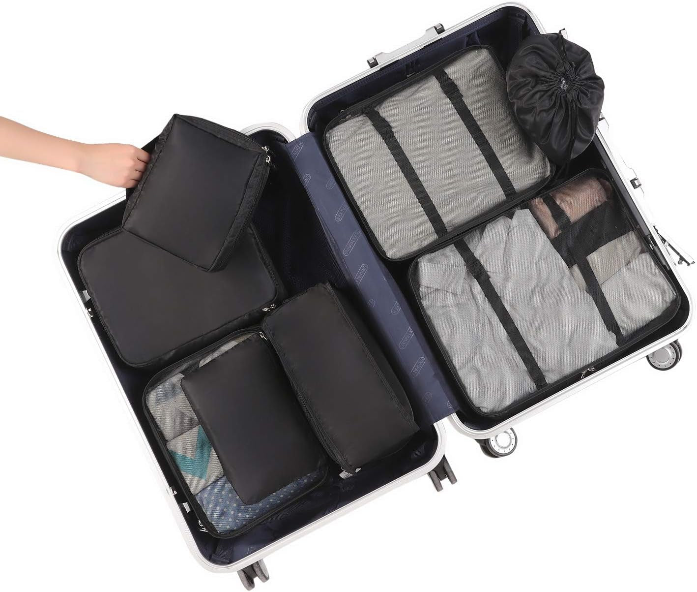 8 Set Packing Cubes Luggage Packing Organizers for Travel Accessories-Jet Black