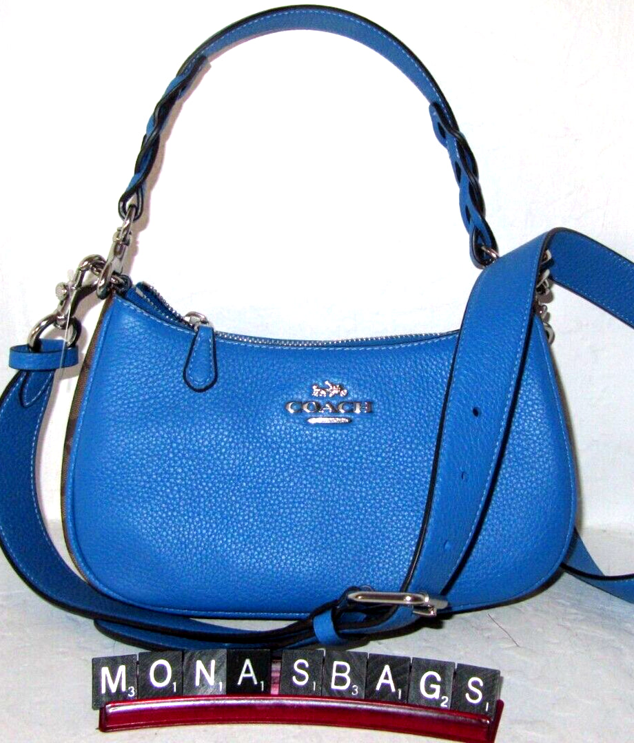 Coach New CJ590 Teri Shoulder Crossbody Bag Khski Signature Canvas Racer Blue