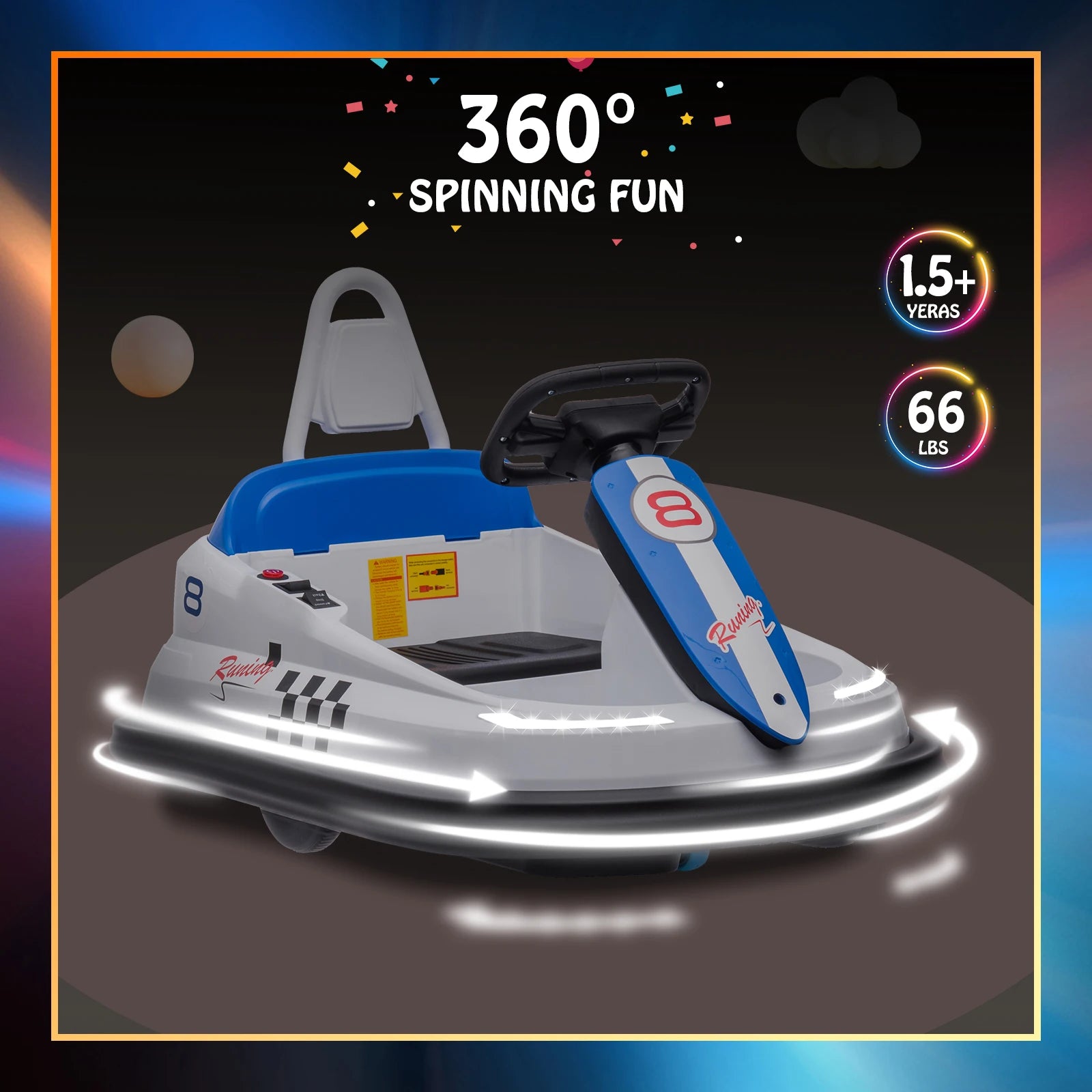 Kids Electric Bumper Car 6V Ride-On Toy with 360° Rubber Guard Dual 15W Motors Steering Wheel Control 2-Speed Ride-On Vehicle