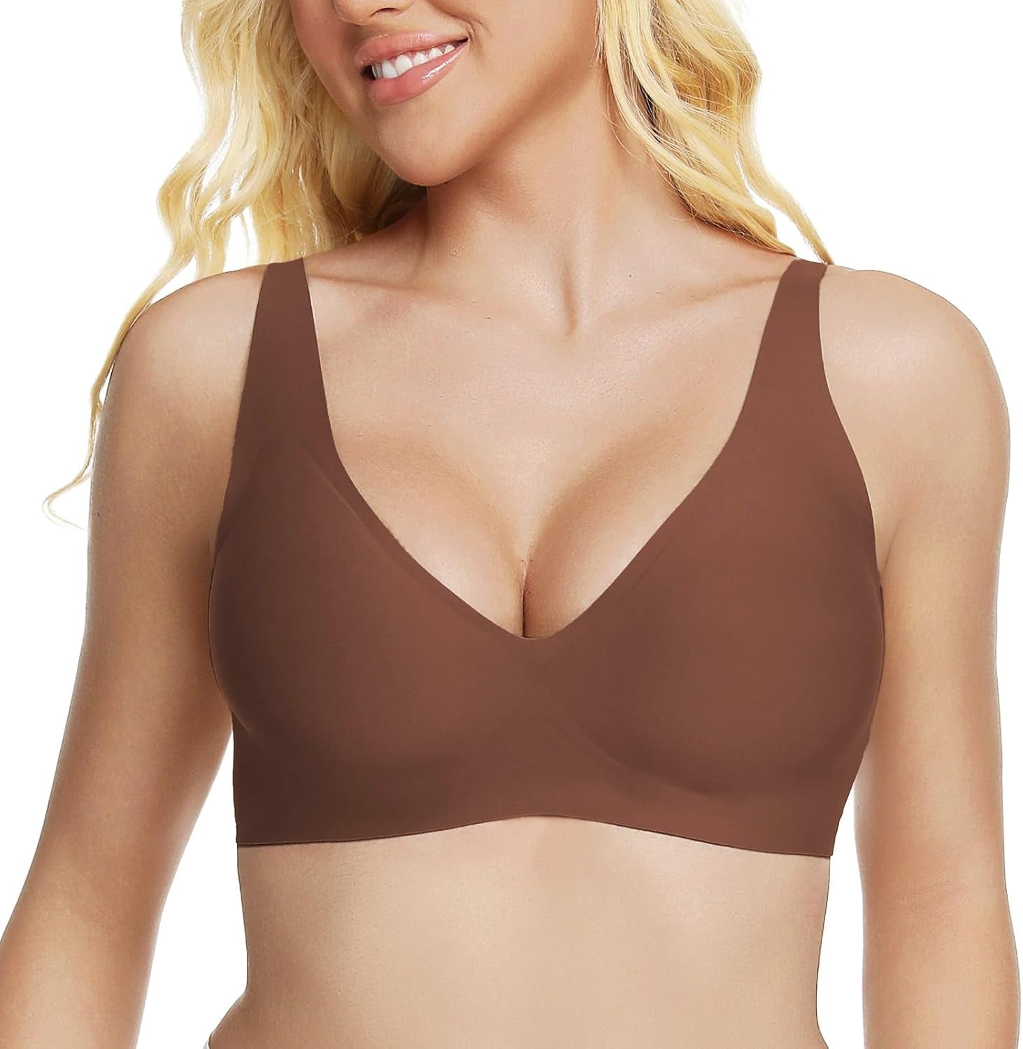 Jelly Wireless Bra Deep V Push up Seamless T-Shirt Comfortable Plunge No Underwire Bras with Adjustable Straps Everyday Bras