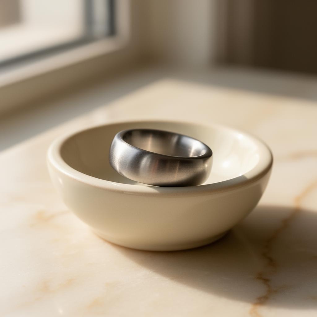 Oura Ring 5 titanium smart ring on cream marble